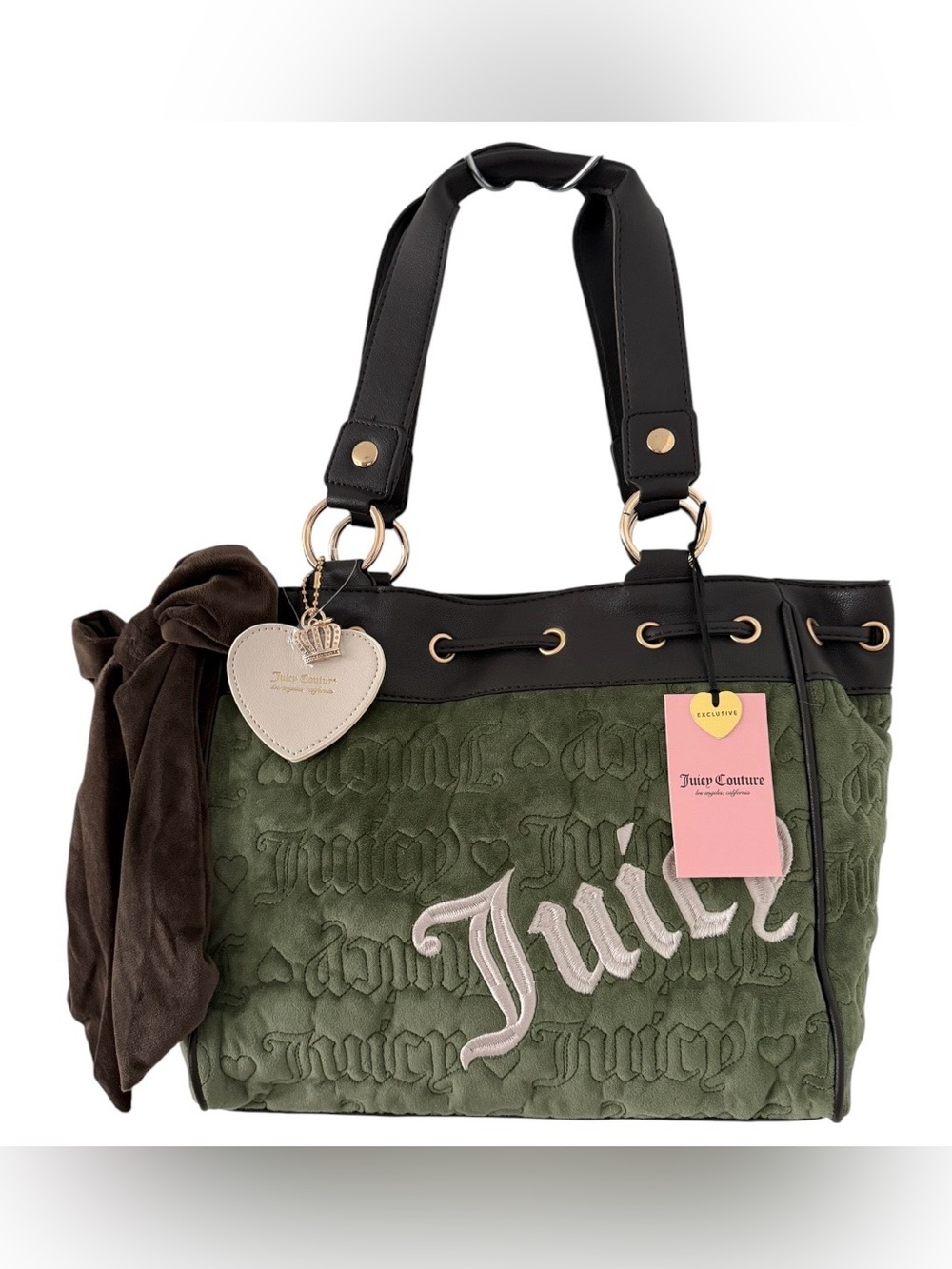Juicy Couture Vintage Dream Tote Bag Super Green Velvet Monogram Shoulder Bag